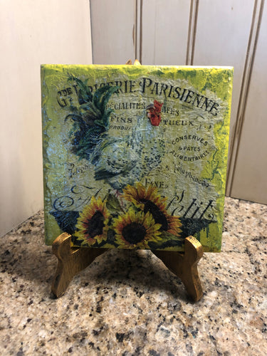 Decoupage Rooster Tile